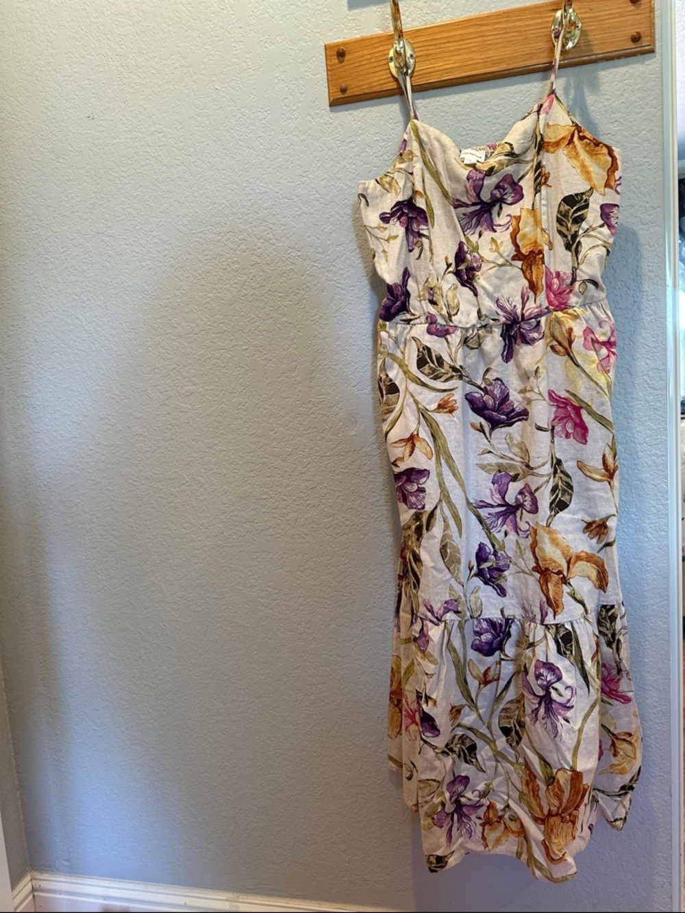 Forcynthia Floral Spaghetti-Strap Maxi Dress with Purple & Yellow Blooms